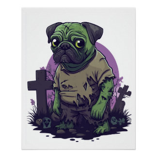 Zombie Pug � Undead Funny Halloween Dog Perfect Poster