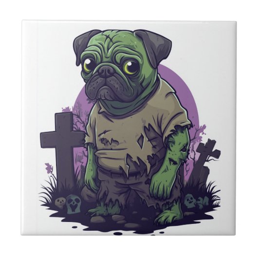 Zombie Pug � Undead Funny Halloween Dog Tegeltje (Voorkant)