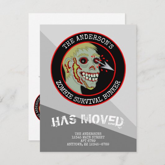 Zombie Red Black Logo Funny Moing New Address Aankondigingskaart (Voorkant / Achterkant)