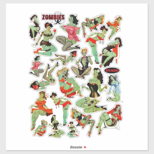Zombie Retro Vrouwen Sticker (Vel)