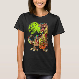Zombie Rex Halloween Boys Kids Pumpkin Dinosaur Re T-shirt