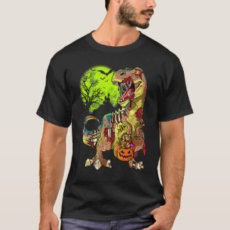 Zombie Rex Halloween Boys Kids Pumpkin Dinosaur Re T-shirt