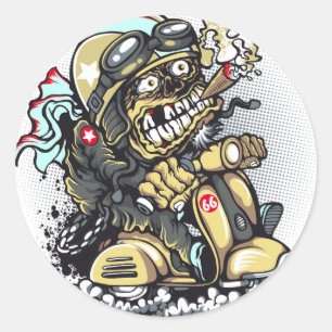Zombie rijden motor scooter illustratie, T-shirt Ronde Sticker