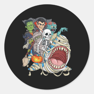 Zombie Rijden Mummy Shark Vampire Halloween Pumpki Ronde Sticker
