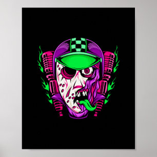 Zombie Rijder Neon Horror Biker Design Poster
