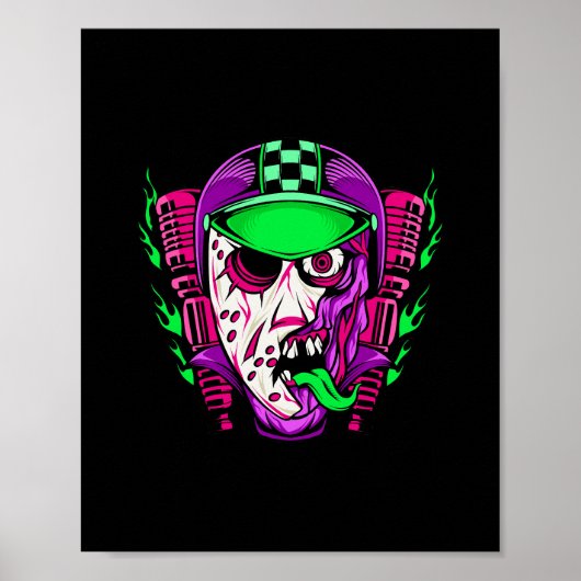 Zombie Rijder Neon Horror Biker Design Poster (Voorkant)