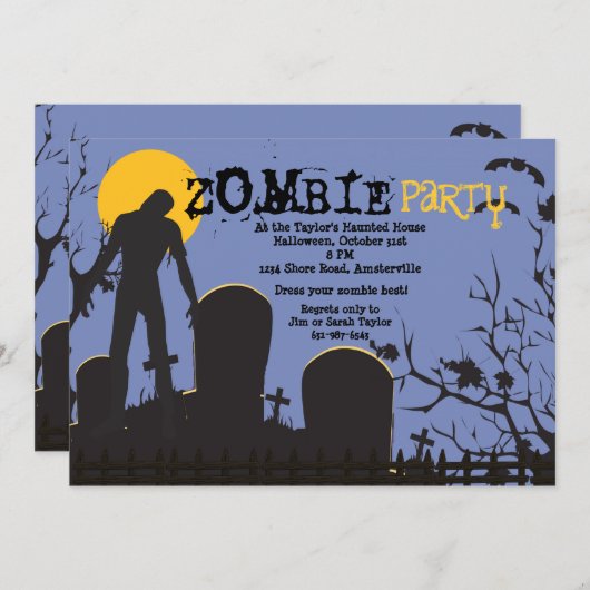 Zombie Rises Halloween Party Invitation Kaart (Voorkant / Achterkant)