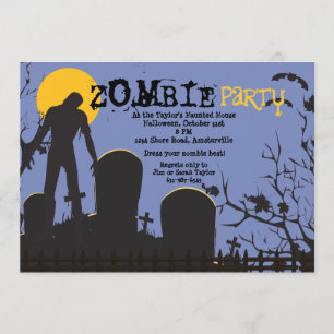 Zombie Rises Halloween Party Invitation Kaart