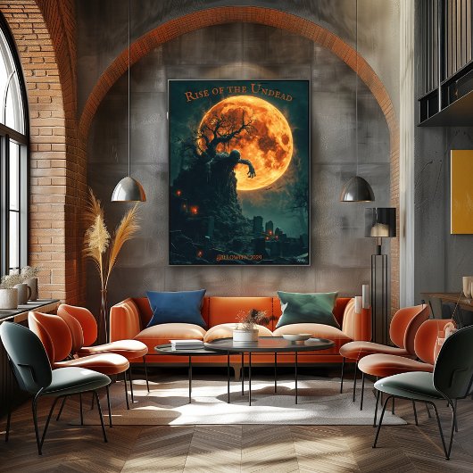 Zombie Rising Halloween met Volle Maan & Grafveld Poster