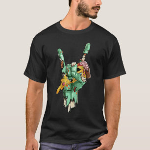 Zombie Rock Hand die Zombie Pizza vasthoudt Hallow T-shirt