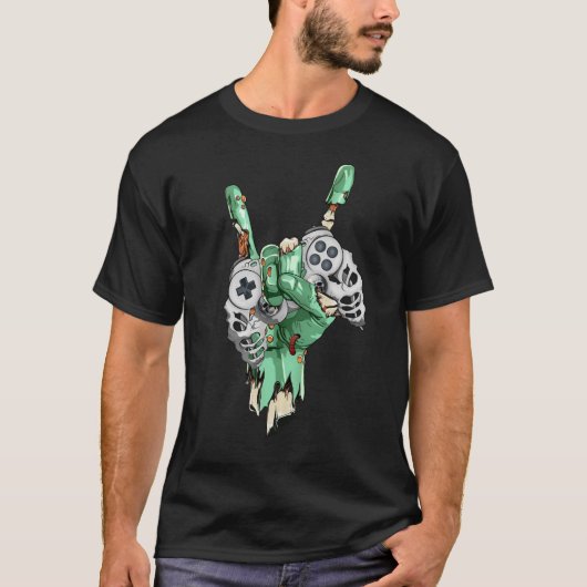Zombie Rock Hand Holding Skeleton Gaming Controlle T-shirt (Voorkant)