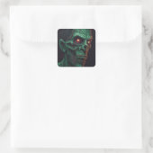 Zombie schedel enge tanden Halloween Vierkante Sticker (Tas)