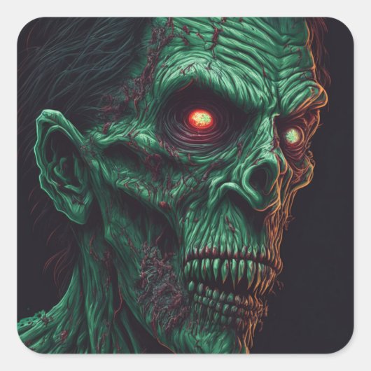 Zombie schedel enge tanden Halloween Vierkante Sticker (Voorkant)