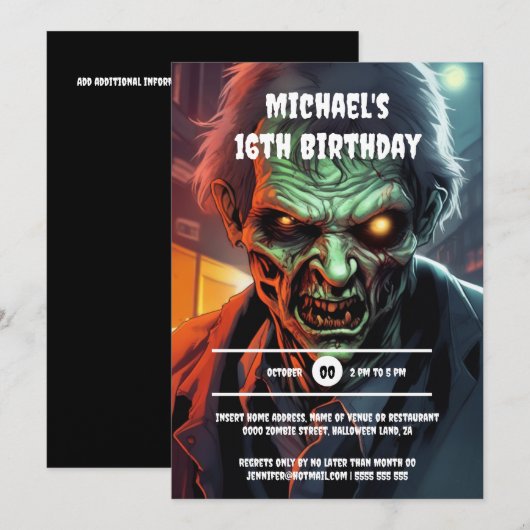 Zombie schepsel cartoon Halloween party boys Kaart (Voorkant / Achterkant)