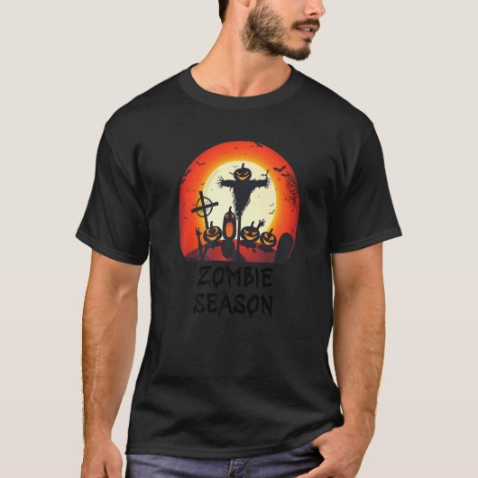 Zombie Season Moonlit Scary Graveyard Kids Boys A T-shirt (Voorkant)