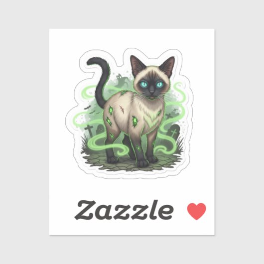 Zombie Siamese – griezelige Siamese kat Halloween Sticker (Vel)
