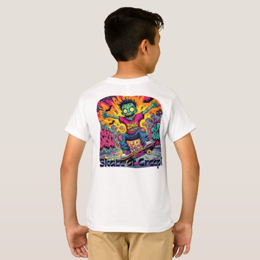 Zombie Skateboarder Halloween Kinder T-shirt – Coo (Achterkant volledig)