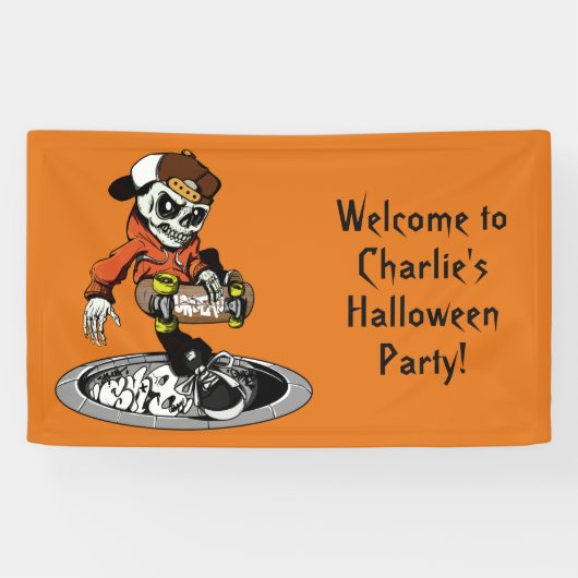 Zombie Skater aangepaste tekst & kleurenbanner Spandoek (Horizontaal)