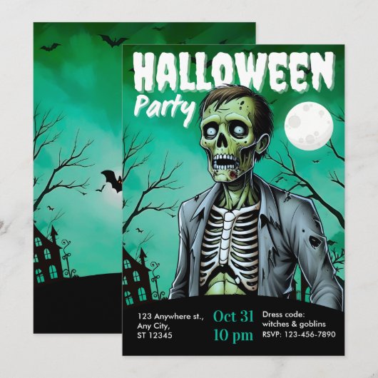 Zombie Skelet Halloween Feest Uitnodiging Volwasse (Voorkant / Achterkant)