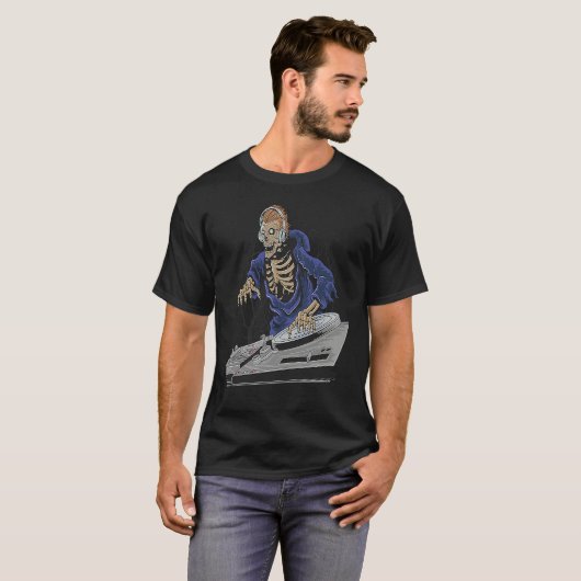 Zombie Skeleton Halloween DJ T-shirt (Voorkant volledig)
