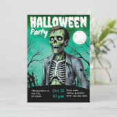 Zombie Skeleton Halloween Party Invite Adults Kaart (Staand voorkant)