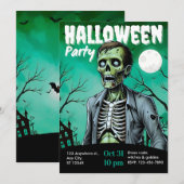 Zombie Skeleton Halloween Party Invite Adults Kaart (Voorkant / Achterkant)