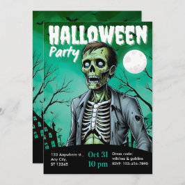 Zombie Skeleton Halloween Party Invite Adults Kaart