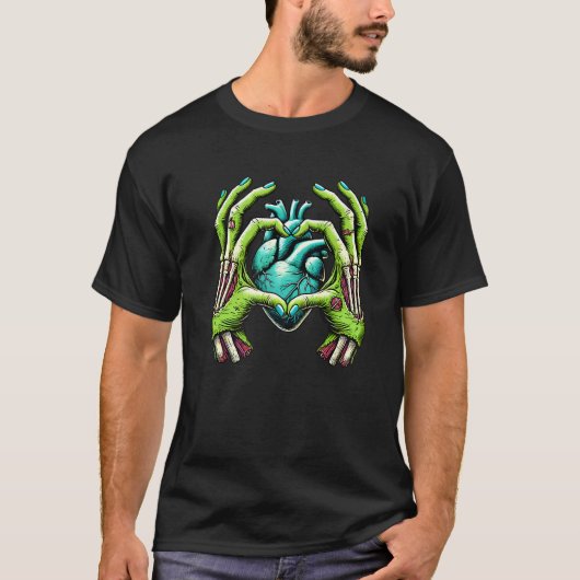 Zombie Skeleton Hands Anatomical Heart Horror Hall T-shirt (Voorkant)