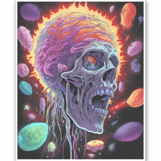 Zombie Skull Creature Sci-fi Horror Art Sticker (Voorkant)