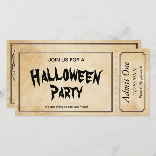 Zombie Skull Halloween Party Ticket Uitnodiging (Voorkant / Achterkant)