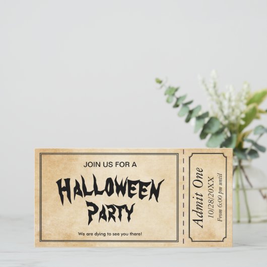 Zombie Skull Halloween Party Ticket Uitnodiging (Staand voorkant)