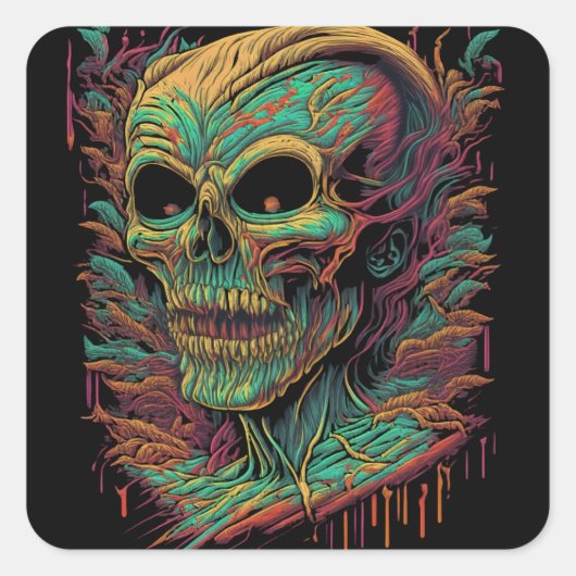 Zombie Skull Halloween Vierkante Sticker (Voorkant)