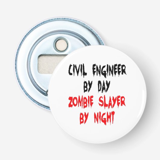 Zombie Slayer Civiele Ingenieur Button Flesopener (Voorkant)