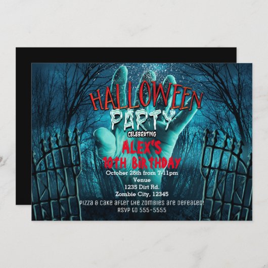 Zombie spookt Halloween kostuum party uitnodiginge Kaart (Voorkant / Achterkant)