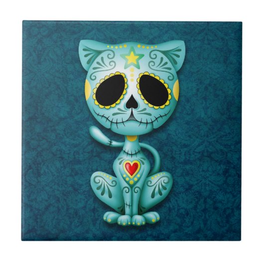 Zombie Sugar Kitten, blauw Tegeltje (Voorkant)