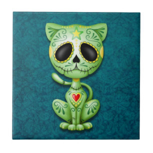Zombie Sugar Kitten, groen en blauw Tegeltje