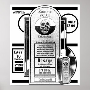 Zombie Syrup Black & White Poster
