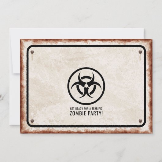 Zombie-thema feestuitnodiging met waarschuwingstek kaart (Achterkant)
