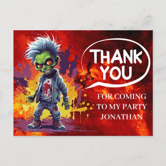 zombie-thema jongen partij DANK U Briefkaart (Voorkant)