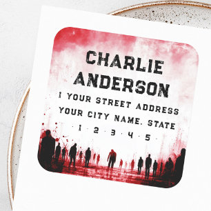 Zombie thema rood zwart Halloween retouradres Vierkante Sticker