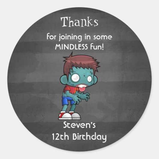 Zombie Theme Birthday Bedankt Ronde Sticker (Voorkant)