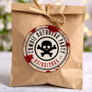 Zombie uitbraak feest met schedel ronde sticker
