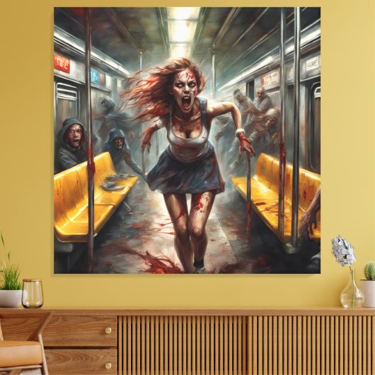 Zombie uitbraak op trein canvas afdruk (Insitu (Woonkamer))