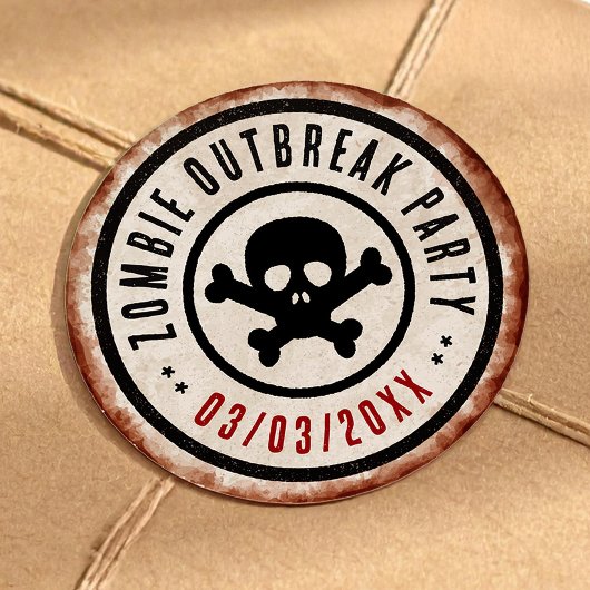 Zombie uitbraakfeest met doodshoofd ronde sticker