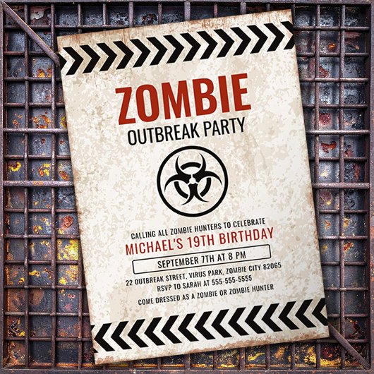 Zombie-uitbraakfeest met grunge-tekst kaart