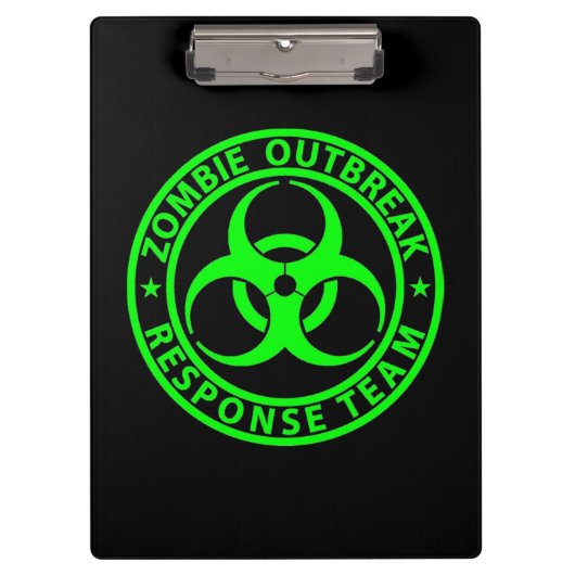 Zombie-uitbraakreactieteam Neon Groen Klembord (Voorkant)