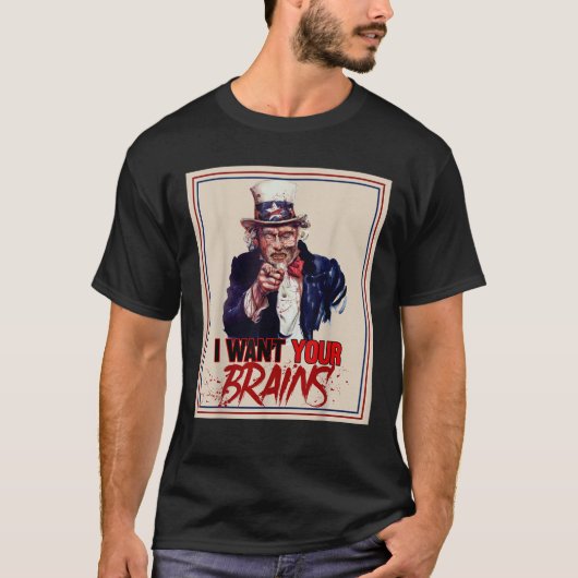 Zombie Uncle Sam Ik wil je hersenen Halloween om t T-shirt (Voorkant)