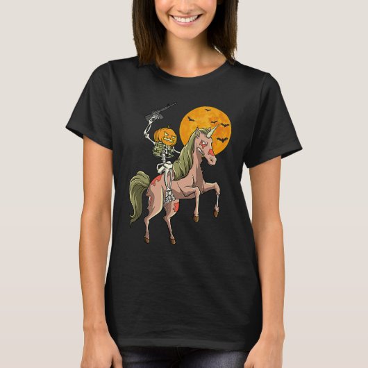 Zombie Unicorn Hunting Skeleton Halloween Hunter G T-shirt (Voorkant)