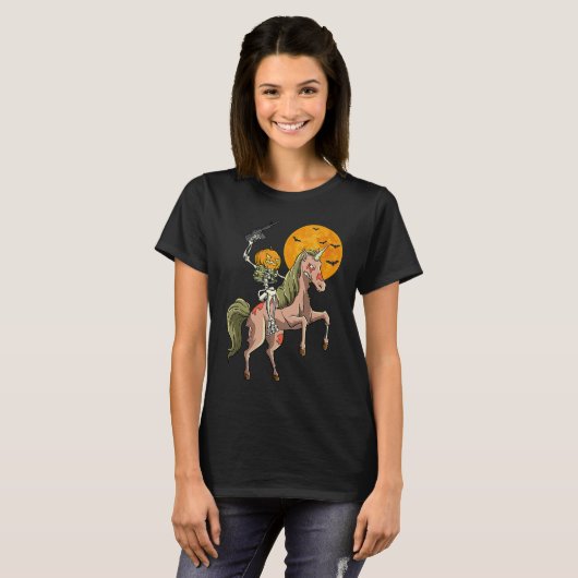 Zombie Unicorn Hunting Skeleton Halloween Hunter G T-shirt (Voorkant volledig)