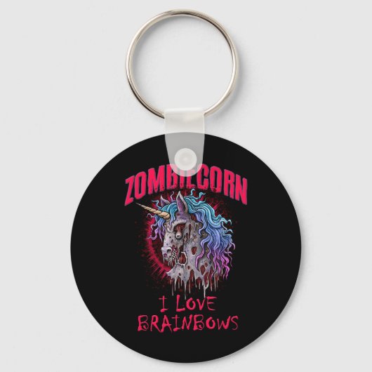 Zombie Unicorn I Love Brainbows Punk Gothic Gothic Sleutelhanger (Voorkant)